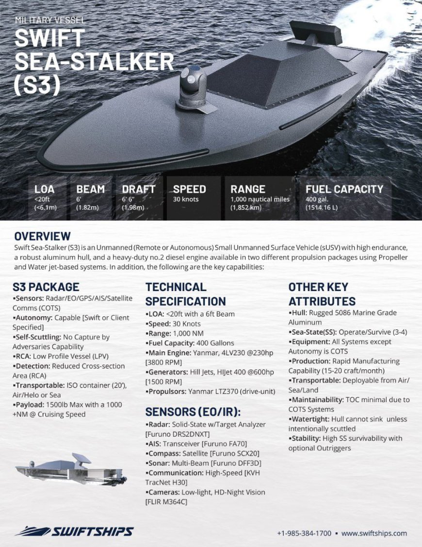 Swiftships представила новый военно-морской беспилотник Swift Sea Stalker (S3) для Пентагона