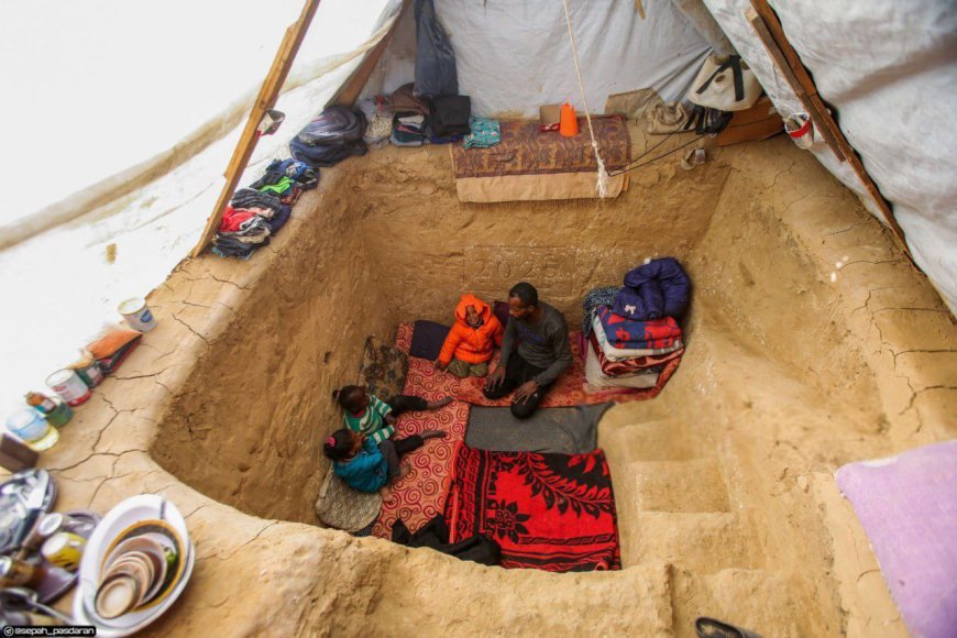 Palestinian Family Takes Shelter in a Pit to Survive Cold and Airstrikes