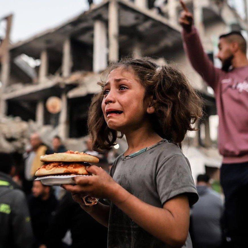 Girl Cries After Receiving Food in Gaza